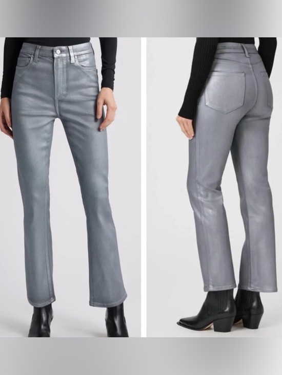 PAIGE Denim - PAIGE Claudine High Waist Bootcut Jeans in Silver Shimmer Luxe Coating Size 25